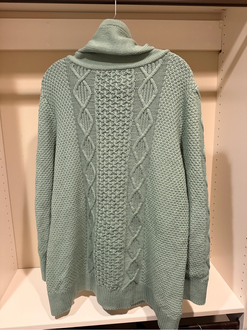 LL Bean Signature Sage Green Cable Funnel Neck Sweater - Picture 2 of 10